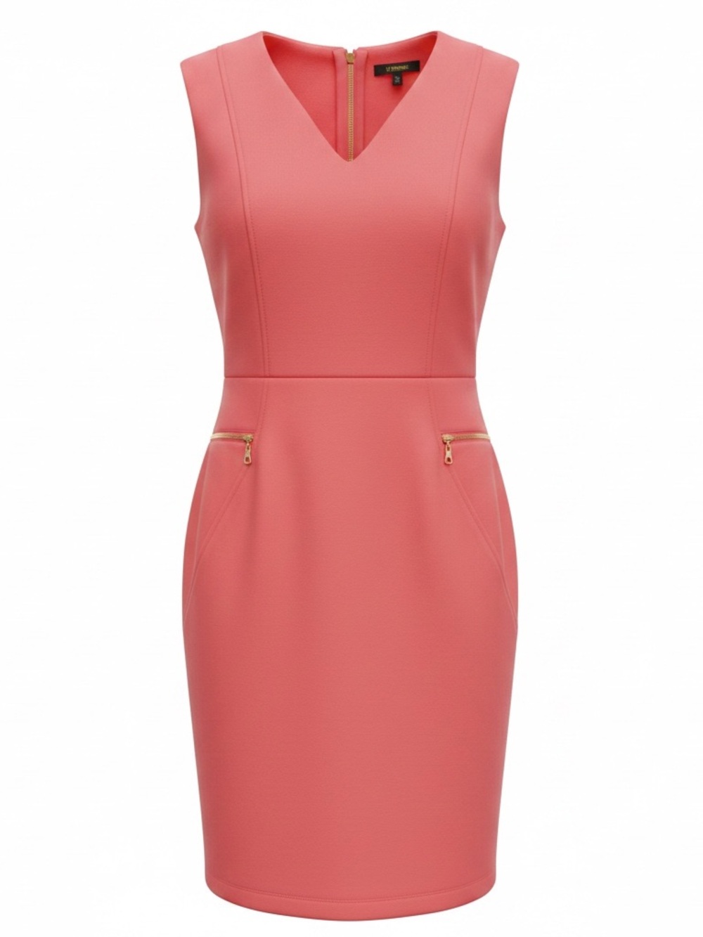 Sandra Darren Coral Midi Sheath Dress with Gold Zippers